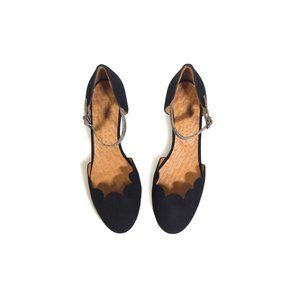 CHIE MIHARA 40 Black Suede Scalloped Mary Jane Block Heels *PRIMO* SZ 10